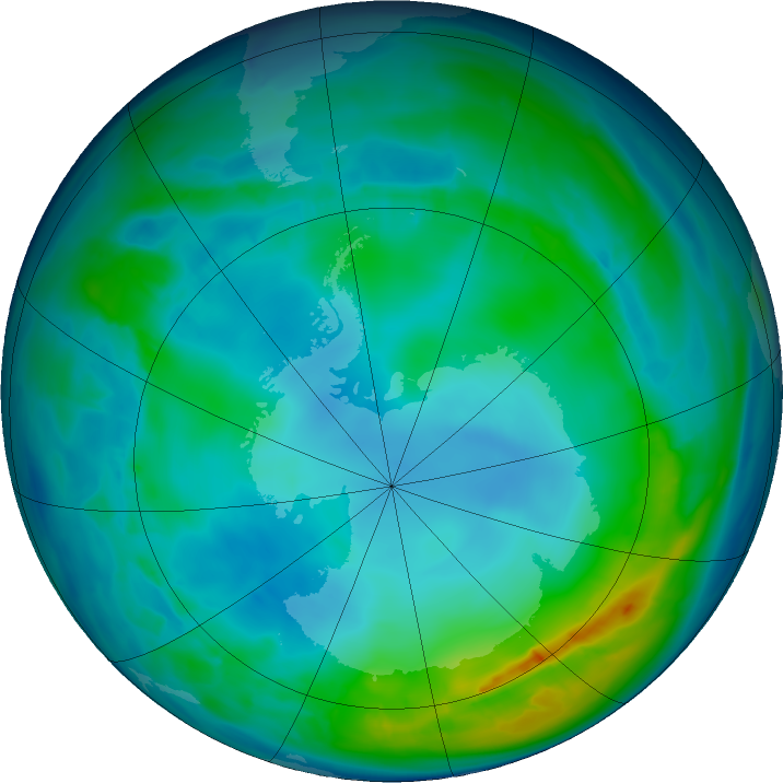 Antarctic ozone map for 13 May 2016